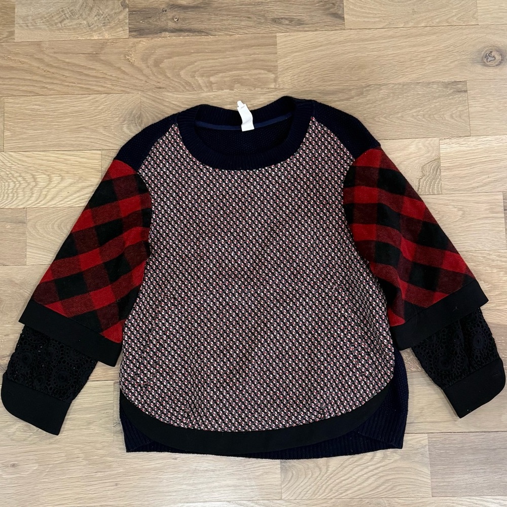 Wool Blend Buffalo Checkered Red and Black Patterned Sweater